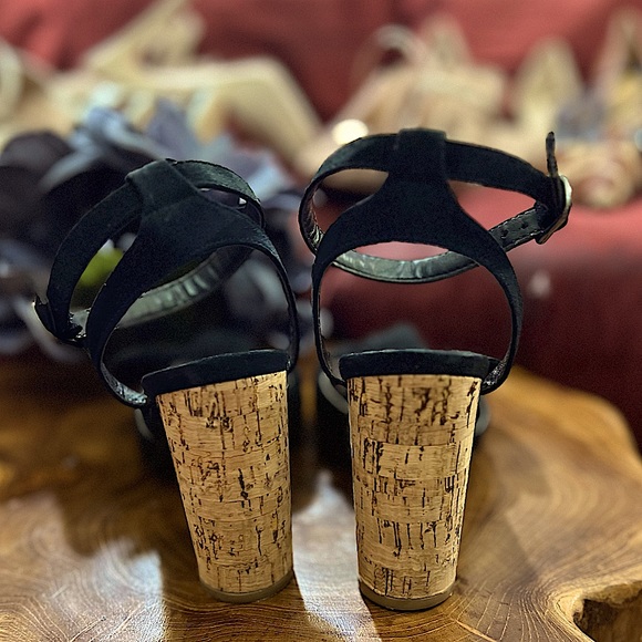 Black Suede Cork Heeled Tinsley Sandals by Worthington - Picture 5 of 13